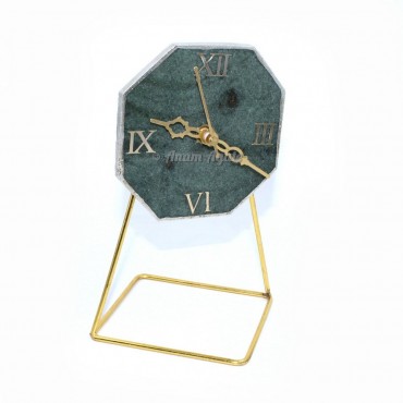 Silver Electroplated Dark Green Agate Clock with Stand