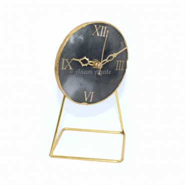 Gold Electroplated Grey Quartz Agate Clock with Stand