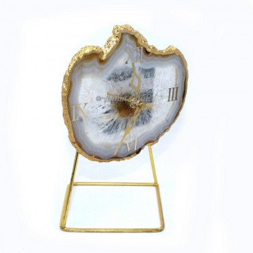 Yellow Agate Gold Electroplated Clock with Stand