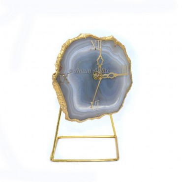 Gold Electroplated Grey Agate Clock with Stand