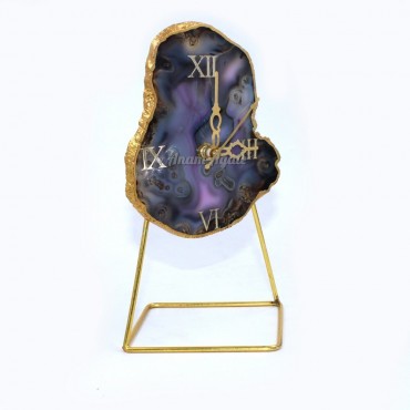 Gold Electroplated Purple Oynx Agate Clock with Stand