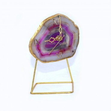 Gold Electroplated Pink Oynx Agate Clock with Stand