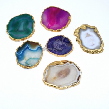 Multi Color Golden Electroplated Agate Slices