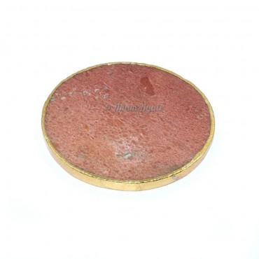 Peach Aventurine Round Shaped Electroplated Coasters