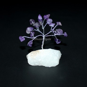 Silver Wire Amethyst 15 Beads White Quartz Stone Tree