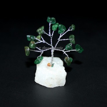 Green Jade Healing Silver Wire 15 Beads White Quartz Stone Tree