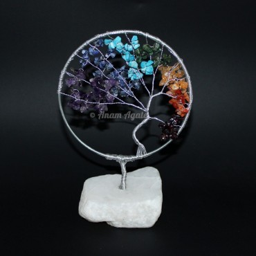 Seven Chakra Gemstone Tree of Life White Quartz Stone