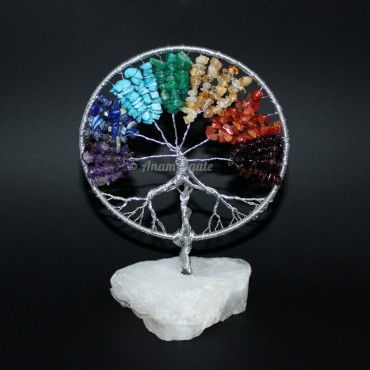 White Quartz Stone Seven Chakra Tree of Life Gemstone Tree