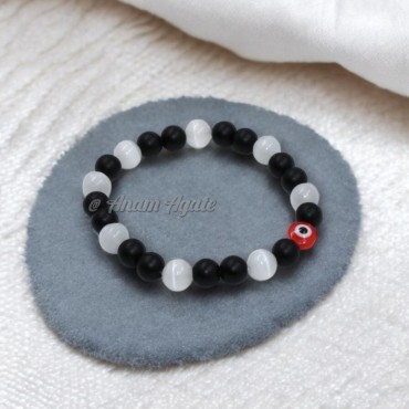 Black Lava Selenite Evil Eye Bracelet