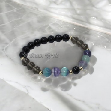 Fluorite Smokey Quartz and Black Tourmaline Bracelet