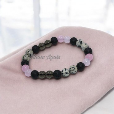 Rose Quartz Dalmation Smokey and Lava Bracelet