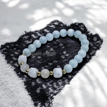 Aquamarine & Rainbow Moonstone Bracelets