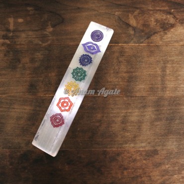 Selenite Engraved Chakra Sanskrit Charging Plate Stick Wand