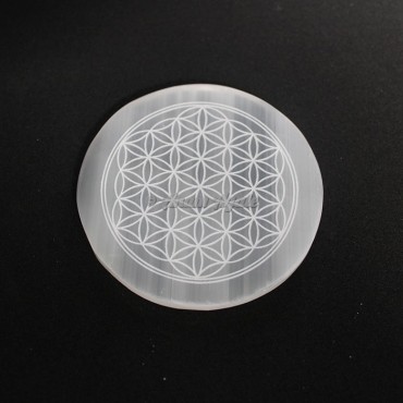 Selenite Flower Of Life Engraved Charging Plate