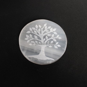 Selenite Tree Engraved Charging Plate