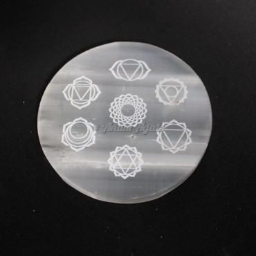 Selenite 7 Chakra Symbols Engraved Charging Plate