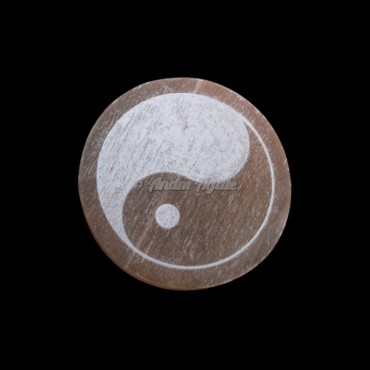 Orange Selenite Ying Yang Engraved Charging Plate