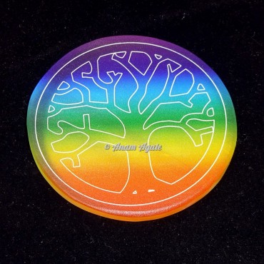 Printed Rainbow Tree Engraved Selenite Charging Plate