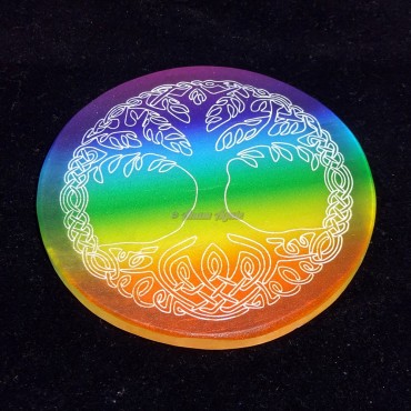 Printed Rainbow Tree Engraved Selenite Charging Plate