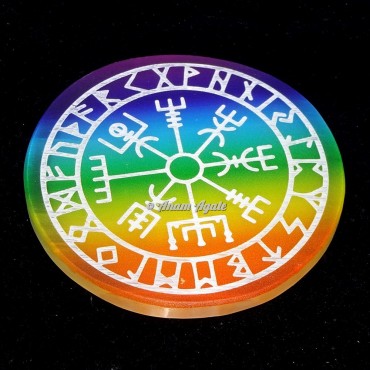 Printed Rainbow Runic Symbols Engraved Selenite Charging Plate