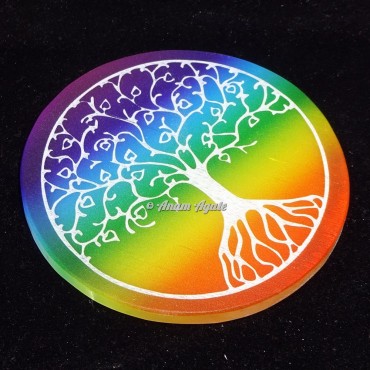 Printed Rainbow Selenite Tree Engraved Charging Plate