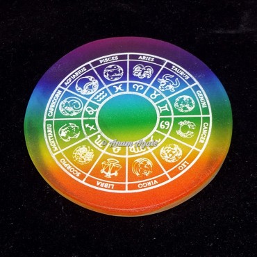 Printed Rainbow Zodiac Signs Engraved Selenite Charging Plate