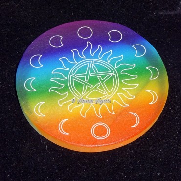 Printed Rainbow Moon Phases Engraved Selenite Charging Plate