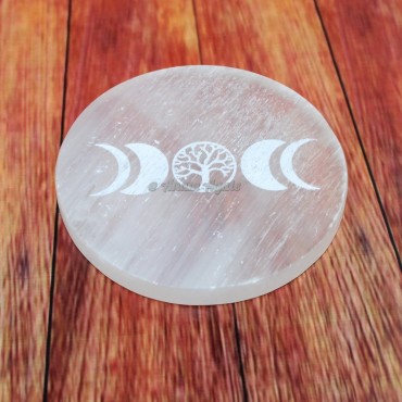 Engraved Moon Phases Selenite Charging Plate