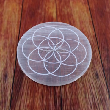 Selenite Engraved Charging Plate Flower Of Life