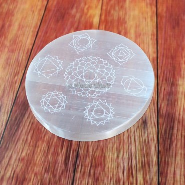 Healing Seven Chakra Symbol Selenite Charging Plate