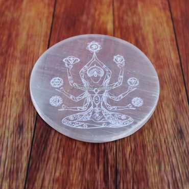 Meditation Engraved Selenite Charging Plate