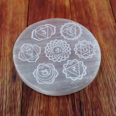 Selenite 7 Chakra Symbols Charging Plate