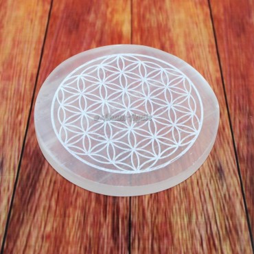 Engraved Flower Of Life Selenite Charging Plate