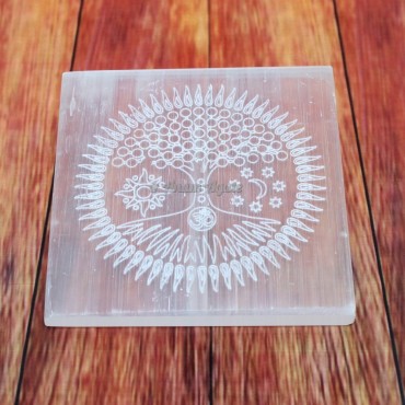 Tree of Life with OM Symbol Selenite Charging Plate Coaster