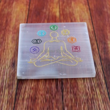 Colorful Seven Chakra Symbol Selenite Charging Plate Coaster