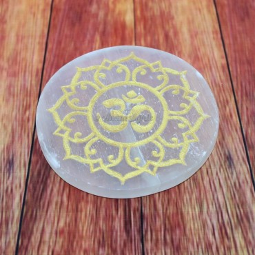 Gold Plated OM Selenite Charging Plate Coaster