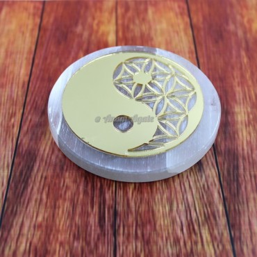 Acrylic Ying Yang Flower Of Life Selenite Charging Plate Coaster