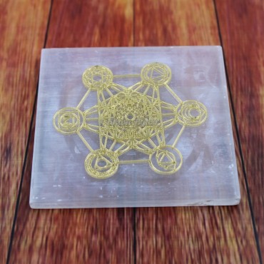 Metatron with Seven Chakra Gold Plated Symbols Charging Plate Coaster